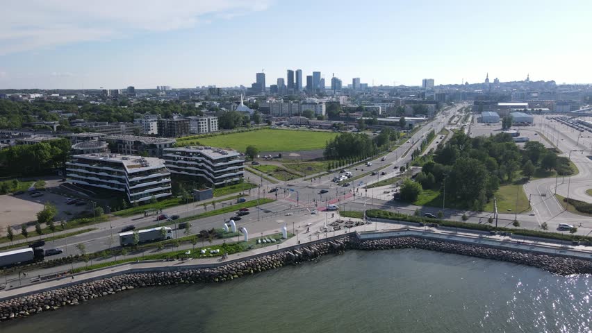 4K Drone Footage of Modern City Tallinn, Estonia