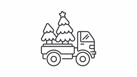 Animated Christmas trees delivery line icon. Winter holiday service animation. Order New Year symbol to your home. Popular services. Outline element on white background. HD video with alpha channel - Powered by Shutterstock - Get 15% off with code: PIKWIZARD15