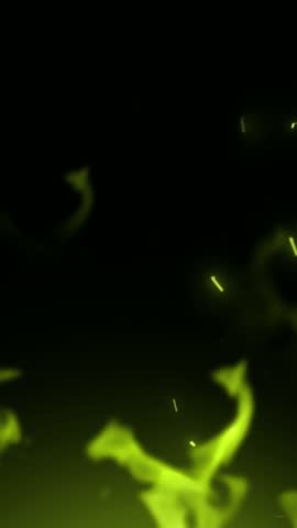  Mystical green flames with glowing sparks rising against a dark black background, representing magical or supernatural energy