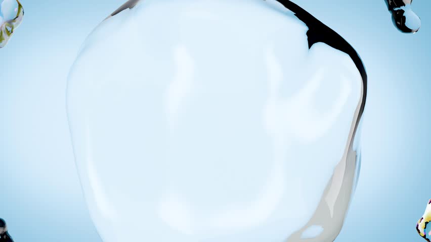 Essential Oil Bubbles for cosmetics in water. blue liquid bubbles, fluid flow. Collagen, atoms floating, Moisturizing Cream, Skin Serum, Vitamin, beauty concept, Realistic Drops, Molecule, 3d render