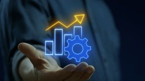 Data analytics concept, infographic dashboard showing KPIs, performance metrics, and business insights from large data sets. Businessman shows motion graphic of performance icon on virtual screen. - Powered by Shutterstock - Get 15% off with code: PIKWIZARD15