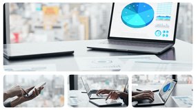 Collage video of various digital device usage scenes, transition from a white background - Powered by Shutterstock - Get 15% off with code: PIKWIZARD15