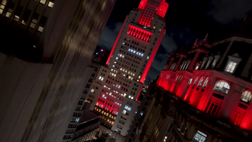 Altino Arantes Building At Sao Paulo In Brazil. Highrise Buildings Landscape. Downtown Cityscape. Illuminated City. Altino Arantes Building At Sao Paulo In Brazil. Business Travel. Sao Paulo Brazil.