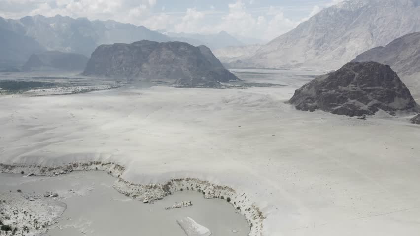 Cold Desert in Skardu with surrounding rock formations and Indus River basin. Skardu, Pakistan