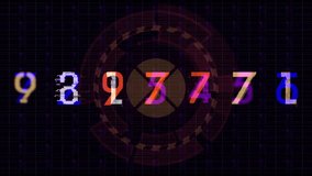 Glitch Styled Abstract Numerals with Digital Overlay on Dark Background. A series of digital numbers with glitch effects overlaid on a dark futuristic background, creating a modern cyberpunk style - Powered by Shutterstock - Get 15% off with code: PIKWIZARD15