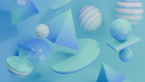 Abstract 3D Floating pastel blue spheres pyramids and cylinders are in this 3d render. 4K seamless abstract 3D loop video. - Powered by Shutterstock - Get 15% off with code: PIKWIZARD15