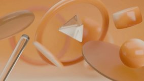 Abstract 3D Abstract orange shapes a glass rod and a pyramid. 4K seamless abstract 3D loop video. - Powered by Shutterstock - Get 15% off with code: PIKWIZARD15