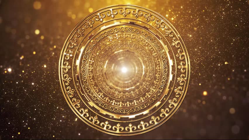 Kazakh ornaments. A digital artwork flaunting a jaw-droppingly detailed, golden circular mandala with layers of intricate patterns and gemstones. - Powered by Shutterstock - Get 15% off with code: PIKWIZARD15