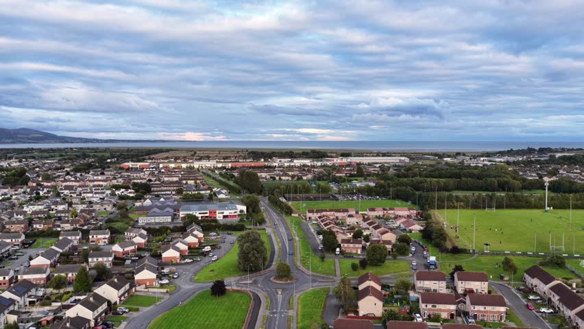 High Angle View of Dundalk Town at Sunset, County Louth, Republic of Ireland
