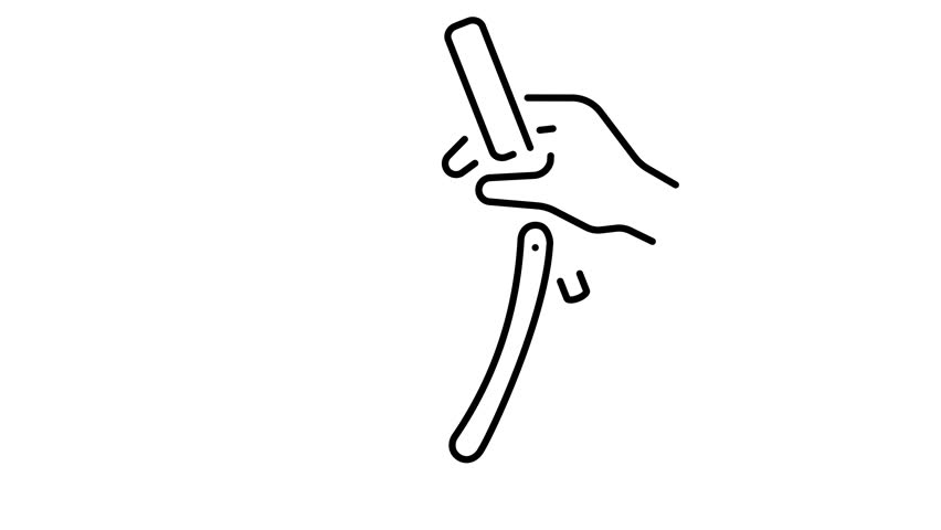 A linear animated icon representing a straight razor