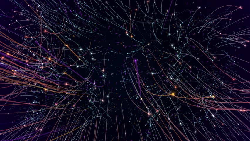 Abstract Light Trails Over Dark Background With Dynamic Fiber Optic Lines. Vibrant light trails streak across a deep navy backdrop, creating motion and energy.