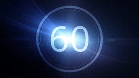 Circle countdown one minute animation from 60 to 0 seconds. Futuristic digital cyberspace network background. Looping. - Powered by Shutterstock - Get 15% off with code: PIKWIZARD15