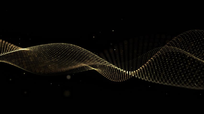 Golden Abstract Waves 4K Luxury Background. Elegant Glowing Particle Wave Flow on Dark Backdrop, Mesmerizing Swirling Gold Light Animation, Abstract Golden Luxury Wavy Design with Sparkling Loop	