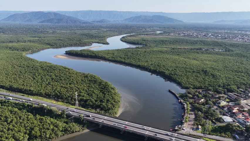 Itanhaem Skyline In Itanhaem Sao Paulo Brazil. Aerial View Of Stunning Beach With Crystal Clear Waters. Paradise Landscape Leisure Vibrant. Summertime Leisure Coast. Itanhaem Sao Paulo.