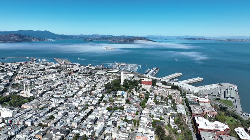 San Francisco Bay In San Francisco California United States. Turquoise Ocean Waves Gently Crashing On Tropical Beach. Industry Landscape Buildings Vibrant. Industry Town. San Francisco California.