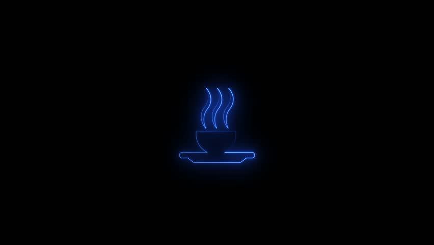 Neon tea cup icon animated.Tea cup. Hot drink coffee. 4K Video motion graphic animation.Coffee cup icon. Hot drink coffee animation video.