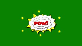 Pow! Comic text animation in a dynamic, colorful, retro pop art design with star twinkle effect, cartoon-style smoke effect on a green screen background, animated comic word, and fireworks.  - Powered by Shutterstock - Get 15% off with code: PIKWIZARD15
