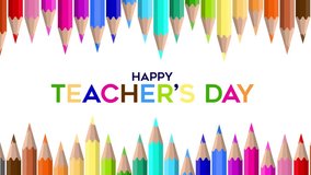 Happy Teacher’s Day Colorful Text Animation with Moving Multicolor Pencils for School and Educational Celebrations - Powered by Shutterstock - Get 15% off with code: PIKWIZARD15
