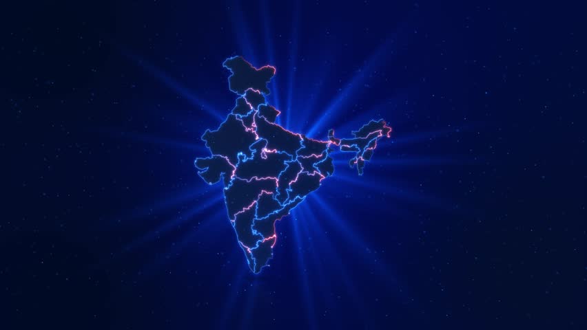 Glowing Digital India Map Burst Rays Technology Background neon rays, bursting streams light, digital technology, innovation network, data transfer , modern tech showcase for business, festival, event