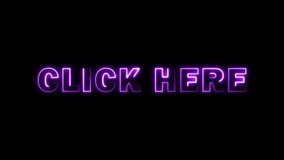 Neon Click Here Text Animation — Glowing Purple Light Text on Black Background - Powered by Shutterstock - Get 15% off with code: PIKWIZARD15