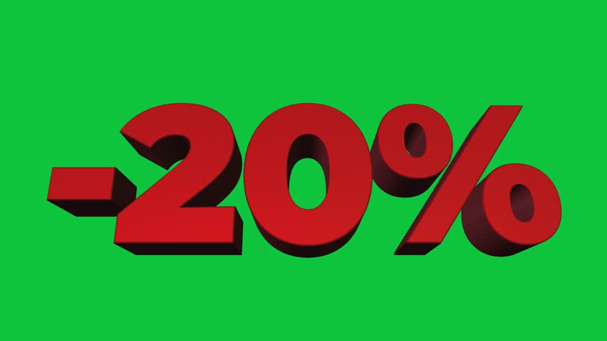 Red 3D minus 20 percent tilting forward and backward on green in a seamless loop