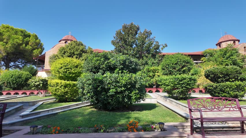 Panorama of Holy Monastery of Hosios Ephrem the Syrian near town of Katerini, Central Macedonia, Greece