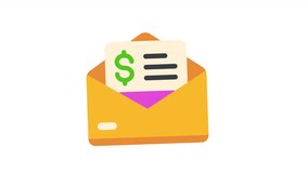 Email icon with a dollar sign on a document inside an envelope, symbolizing financial transactions, online payments, and digital invoicing. Animation loop. - Powered by Shutterstock - Get 15% off with code: PIKWIZARD15