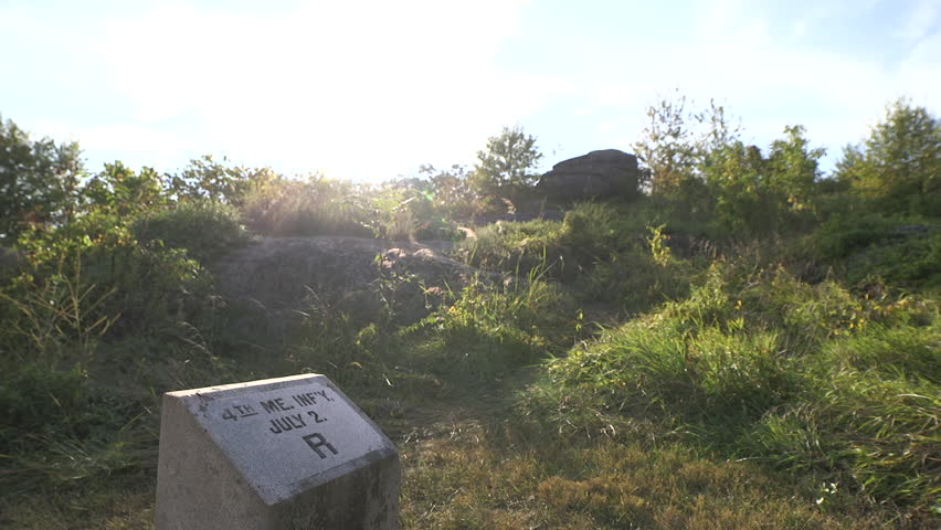 Monument to 4th Maine Infantry unit, Battle of Gettysburg, PA. Static shot.