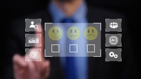 Businessman Selecting Smiley Face On Digital Satisfaction Survey Interface. Service Quality Survey Positive Feedback. closeup shot - Powered by Shutterstock - Get 15% off with code: PIKWIZARD15