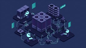 Isometric data center or server room animation. Data center connection network. Cloud storage. Isometric high technology concept. 4K video animated in isometric style - Powered by Shutterstock - Get 15% off with code: PIKWIZARD15