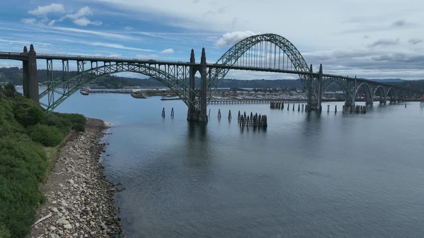 Newport Oregon US 101 Highway Bridge Aerial