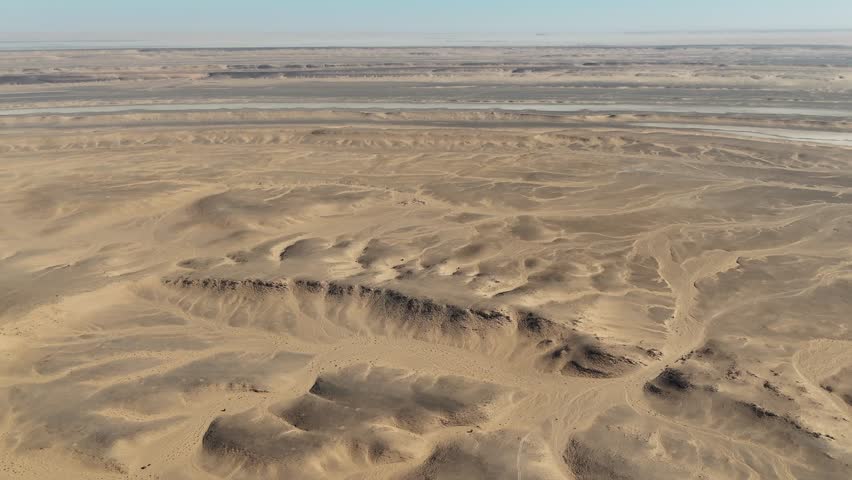 Aerial drone view of the Eye of the Sahara, also known as the Richat Structure in Mauritania, unique circular geological formation in the Sahara desert