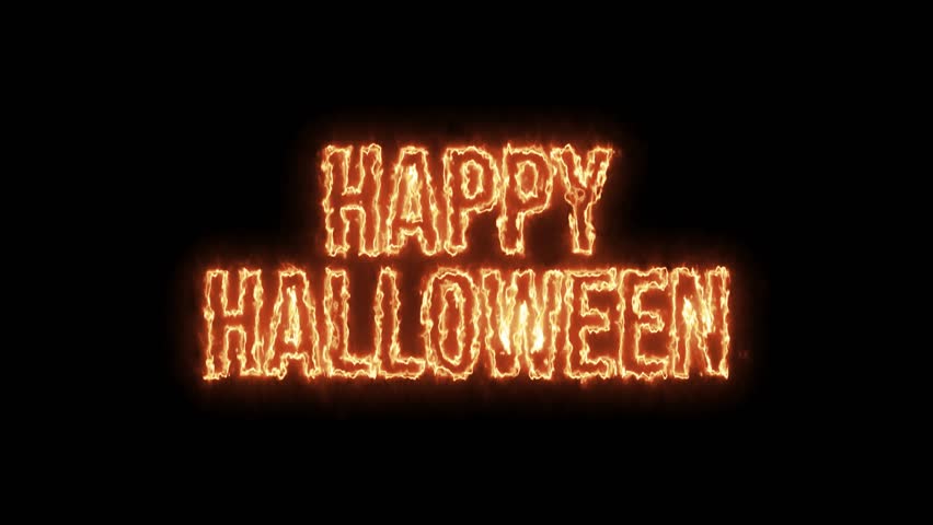 Happy halloween animated text background neon, happy halloween fire on black bacground
