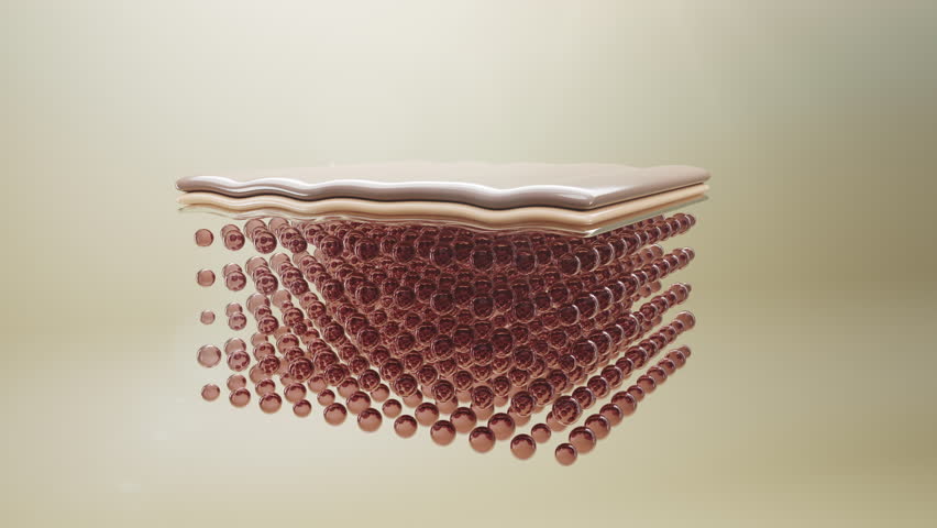 3D animation of structured skin layers with pink collagen cells. Perfect for skincare, moisture, and anti-aging cosmetic visuals.