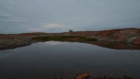 refelction of water puddle ontop of Wave Rock, 15 metre high natural striped rock formation, shaped like a tall breaking ocean wave, located at Hyden in Western Australia - Powered by Shutterstock - Get 15% off with code: PIKWIZARD15