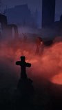 An old, abandoned cemetery with headstones jutting out in all directions and light emanating from the graves, next to ancient ruins. Halloween. 3D rendering. - Powered by Shutterstock - Get 15% off with code: PIKWIZARD15