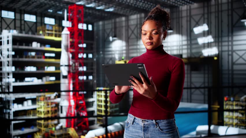 Female Engineer Operating Computer System For Industrial Automation Maintenance Control.