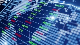 A computer screen shows a graph of stock prices. The numbers are in red and green. The numbers are in the thousands - Powered by Shutterstock - Get 15% off with code: PIKWIZARD15