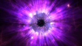 Cosmic Purple Eye Portal With Dynamic Energy Ring And Radiant Light Burst Vortex. A vivid purple cosmic eye portal explosion creates a glowing energy ring, suggesting travel, power, and mystery. - Powered by Shutterstock - Get 15% off with code: PIKWIZARD15
