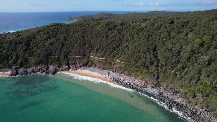 Aerial Shot Over Granite Bay Beach In Noosa Heads, QLD, Australia