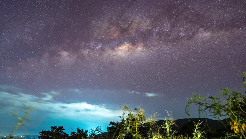 Milky way Time Lapse over the rural mountains of Melepo, Kenya.