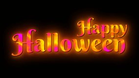 Colorful glowing animated text "Happy Halloween" in vibrant orange and pink tones with a festive light effect on a dark background. A bright and cheerful design, perfect for Halloween greetings - Powered by Shutterstock - Get 15% off with code: PIKWIZARD15
