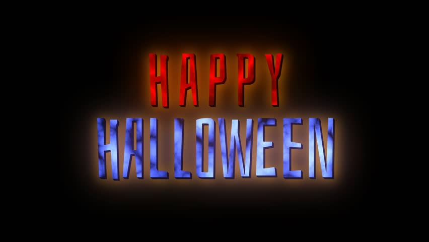 Animated glowing text "Happy Halloween" in bold red and blue letters with a spooky light effect on a dark background. A festive and eerie design, perfect for holiday greetings, party invitations - Powered by Shutterstock - Get 15% off with code: PIKWIZARD15