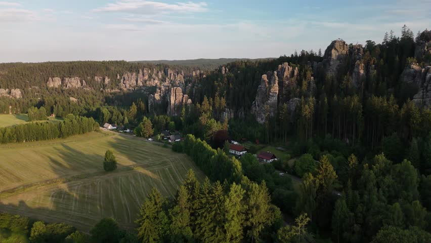 Scenic Aerial Shot of Teplice Sandstone Towers in Adrspach Teplice Mountain Park, Czech Republic