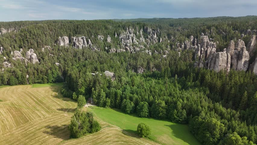 Scenic Aerial Shot of Teplice Sandstone Towers in Adrspach Teplice Mountain Park, Czech Republic