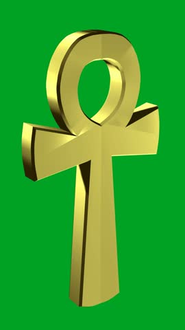 Ankh, the ancient Egyptian symbol of eternal life, key of life, and immortality on a green screen. Ideal for historical, mystical, or cultural projects.