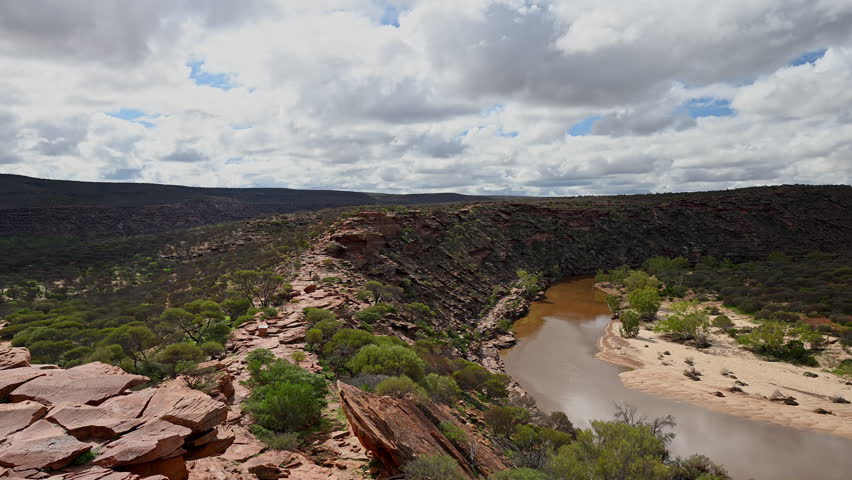 beautiful landscape of the iconic Kalbarri national park in Western Australia along the coast of the indian ocean with beautiful red sandstone rock formation, a popular travel destination.