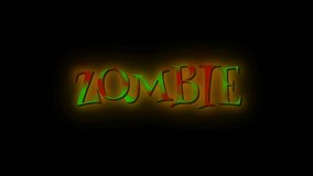 Glowing text animation of the word “ZOMBIE” with red and green light effects on a dark background. Great for Halloween, horror projects, spooky intros, and scary titles - Powered by Shutterstock - Get 15% off with code: PIKWIZARD15