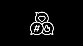 Three speech bubbles with social media symbols: a heart, a hashtag, and a flame, all in white against black. - Powered by Shutterstock - Get 15% off with code: PIKWIZARD15