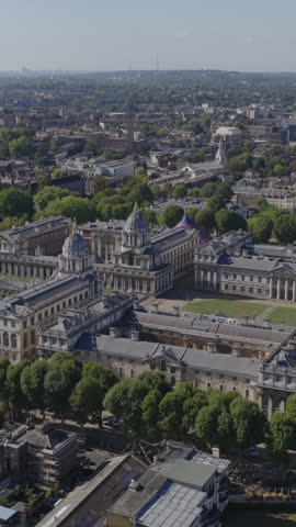 Vertical aerial view of the Old Royal Naval College located in Greenwich, London
